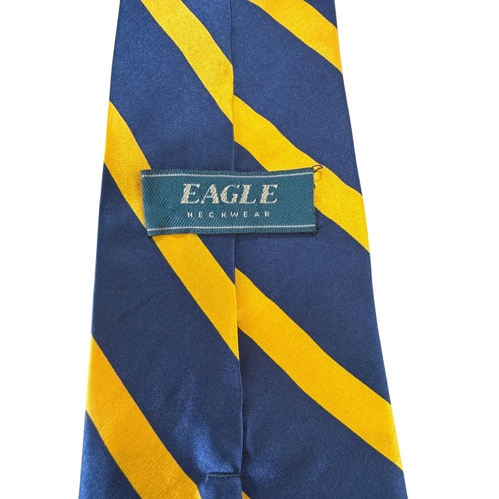 Eagle Neckwear‎ Mens Silk Tie Navy Blue Yellow Striped Repp Silk Necktie 59 Inch